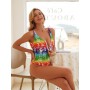 Fashion Swimsuit Open Zipper Swimwear Women Monokini Print Bathing Suit Summer Beach One Piece Suits