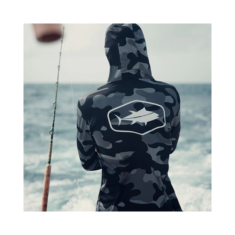 Mens Long Sleeve Fishing Hoodie In Camo Shirts Fishing Performance Apparel  Fishing Sun Jerseys