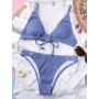 Women Sexy Sea Blue Bandage Bikini Set Two Pieces Triangle Bra Soft Panty Suit Female Beachwear Swimwear Biquini