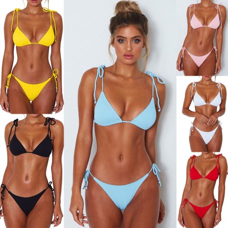 Women Fashion Padded Bra Bikini Set Swimsuit Ladies Solid Bandage Push-up Triangle Swimwear Bathing Suits Biquini Swimwear