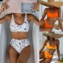 New European and American Sexy Printed High Waist Bikini Split Tube Top Swimsuit for Women