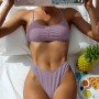 New European and American Sexy Printed High Waist Bikini Split Tube Top Swimsuit for Women