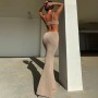 Women Knitted Maxi Dresses Summer  Elegant Sexy Party Cut Out Backless Bodycon Dress for Woman