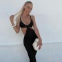 Women Knitted Maxi Dresses Summer  Elegant Sexy Party Cut Out Backless Bodycon Dress for Woman