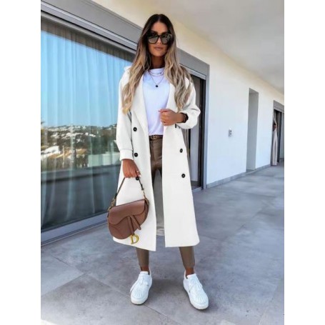 Fall/Winter Long Sleeve Suit Collar Double-breasted Korean Coat Solid Color Trench Coat for Women