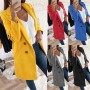 Europe and America Solid Color Lapel Long Button Woolen Coat Women Vintage Colorful Blazer Jacket for Women