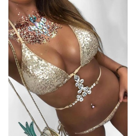 Hot Solid Color Metal Diamond Bikini Women Bandage Triangle Brazilian Push Up Swimsuit Swimwear Ladies Bathing Suit