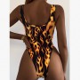 Sexy one piece suit Yellow fire print swimwear women High cut retro monokini one-piece swimsuit female bathing suit new