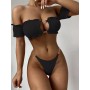 Sexy Solid Bikinis Women Off Shoulder Hollow Out Thong Swimsuit Brazilian Bathing Suit Ruffle Push UP Swimwear Biquini Swim