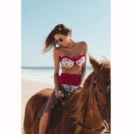 Women's  Two-Piece Bikini set Frill Padded Push up Top Tie Back with Skirted Triangle Botttom High Waist Swimwear