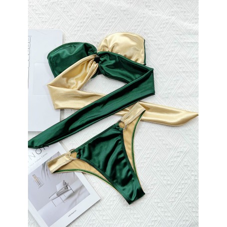 New Contrast Color Bikinis Set Women's Sexy Off Shoulder Strapless Swimsuits Back Bandage Swimwear Brazilian Bathing Suits