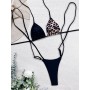 New Black Leopard Patchwork Lace Up Women One Piece Swimsuit  Bandage Monokini Thong Bathing Suit Swim