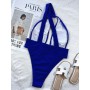 New Blue Swimsuit One Piece Swimwear Women One Shoulder Bodysuit Solid Beachwear Backless Bathing Suit