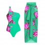 Green One Shoulder Floral Print Swimsuit Set Women String Bathing Suits Swimwear For Girls  Biquini Naranja  Luxury Tie Dye