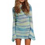 Crochet Knit Mini Bodycon Dress for Women Sexy Backless Hollow Out Knitted Cover Up Summer Long Sleeve Beach Dress
