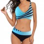 Striped V Neck Two Piece Bikini Set Sexy Women Swimsuits New Tankini Swimwear Women Beachwear Plus Size