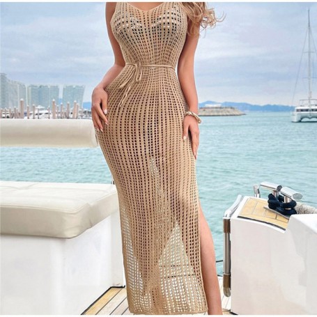Maxi Knit Dress Women Party Club See Through Bodycon Long Dresses Summer Beach Holiday Outfits