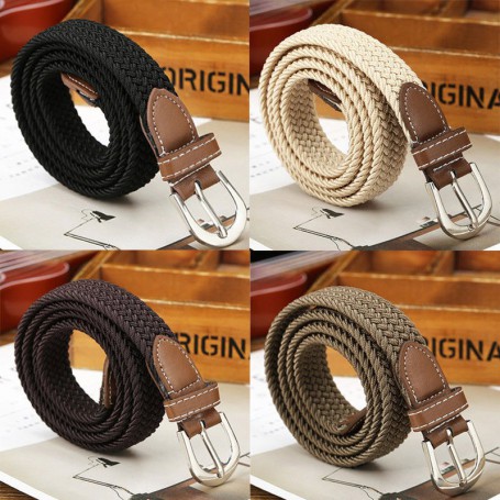 Unisex Buckle Waistband Braided Elastic Canvas Belt