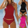 2Pcs/Set  Tankini Set Popular High Stretch Slim Swimwear Summer Women Swimsuit  High Stretch Wireless Tankini Set Beachwear