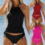 2Pcs/Set  Tankini Set Popular High Stretch Slim Swimwear Summer Women Swimsuit  High Stretch Wireless Tankini Set Beachwear