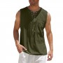 Casual Sports  Sleeveless Tops Lace Up V Collar Pullover Shirt Fitness Muscle Tank Tops Men