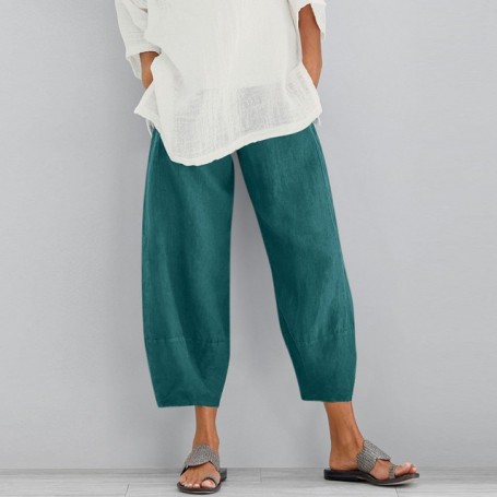 Cotton Linen Pants Women Casual Loose Long Pants Solid Color High Waist Pant Wide Leg Trousers Cropped Pants