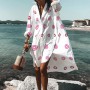 Beach Dress Bikini Cover-Up Bohemian Printed Beachwear Robe V-Neck Long Sleeve Swim Wear Cover Ups Women