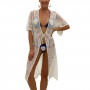 Beachwear Floral V-Neck Half Sleeve Hollow Out Coat Bikini Cover Ups for Summer Women