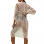 Women's Swimsuit Cover Ups, Long Sleeve Open Front Sheer Lace Trim Crochet Flowy Kimono
