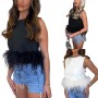 Slim Fit Tank Tops Solid Color Feather Patch Hem Summer Sleeveless Crop Tops Women