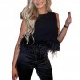 Slim Fit Tank Tops Solid Color Feather Patch Hem Summer Sleeveless Crop Tops Women