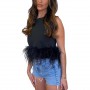 Slim Fit Tank Tops Solid Color Feather Patch Hem Summer Sleeveless Crop Tops Women