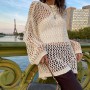 Women Hollow Out Crochet Sweater Vintage Fairycore Grunge Smock Knit Pullovers Fishnet Bathing Suit Cover Ups Swimwear