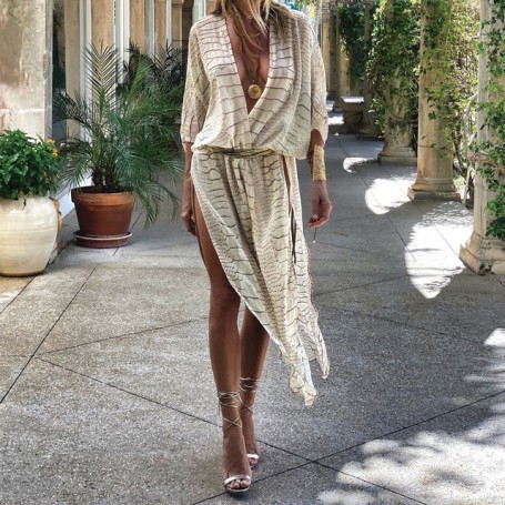 Long Swimsuit Cover Up Open Front High Split Flowy Chiffon Kimono Beach Cardigan