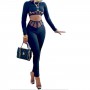 Women’s Two Piece Outfits Long Sleeve Sheer Mesh Patchwork Crop Top and Pants