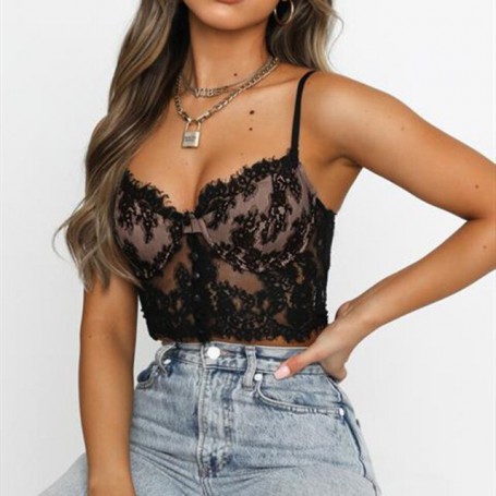 Crop Top Sheer Women Spaghetti Strap
