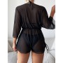 New Beach Outfits for Women's Solid Bikini Stylish Sexy 3piece String Swimsuit Set Beach Cover up for Swimwear Rash