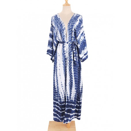 Bikini Cover Up Tie Dye Printed Swimsuit Cape Pareo Bohemian Beach Kimono Dresses Self Belted Bathing Suits