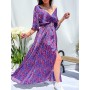 Fashion V-Neck Printed Short Sleeve Long Maxi Summer Casual Dress