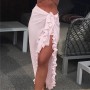 Bikini Cover Up Wrap Scarf Swimwear Pareo Sarong Dress Solid Ruffle Casual Beach Dress