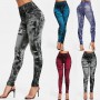New Women Gym Leggings Faux Denim Jeans Leggings Pocket Printing Leggings Casual High Waist Pencil Pants Plus Pants