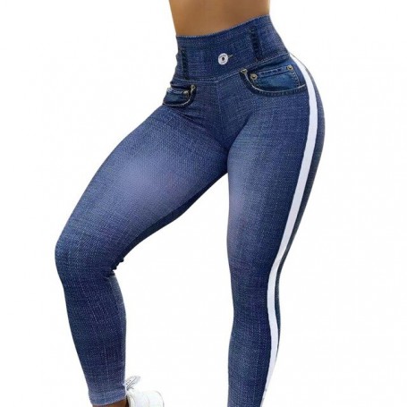 Faux Denim Printed High Waist Leggings Sports Fitness Leggings Tights Running Workout Pants Push Up Fitness Leggings S-2XL Drop
