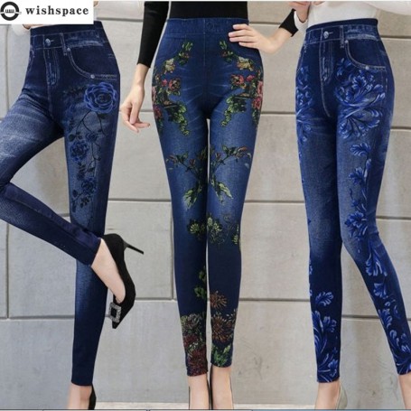 Korean Fashion Retro Butterfly Print Elastic Pant Jeans Women Tight Summer Thin Leggings Female Clothing Casual Trousers