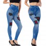 New Patch Hole Imitation Denim Leggings High Elastic Slim Fashion Casual Capri Pants Women Clothing Capri Trousers