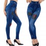 New Patch Hole Imitation Denim Leggings High Elastic Slim Fashion Casual Capri Pants Women Clothing Capri Trousers