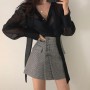 Fashion Korean Retro Light Luxury Lace-up Single-breasted Long-sleeved Shirt Skirt