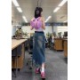 Women Streetwear Vintage Star Knee Length Denim Midi Long Skirt High Waist Straight Grunge Jeans Alt Maxi Skirts Clothes
