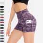 Women's Tight Yoga Shorts High Waist Hip Raise with Pockets for Running Fitness Yu12427