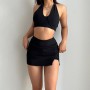 New Women Fashion Gym Yoga Shorts Tennis Booty Biker Asymmetrical Shorts Skirts High Waist Side Pockets Vintage Skirt Solid