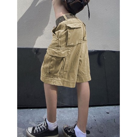 Casual Pocket Retro Cargo Pants  Shorts Harajuku Punk Retro Girls Khaki Knee Comfort Shorts Women